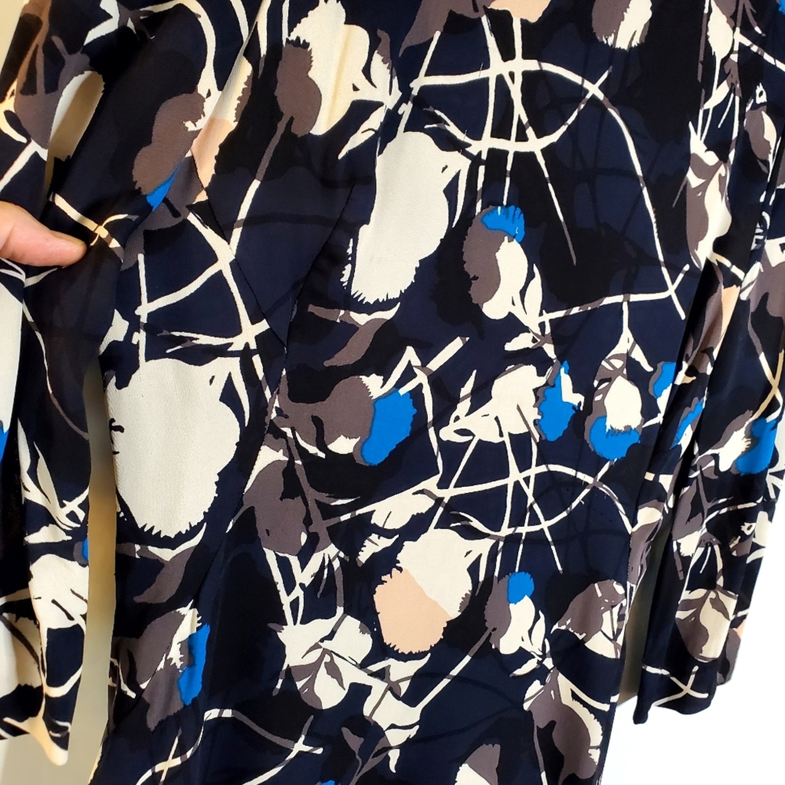 Jigsaw Iris Floral Thistle Colorful Blue/Black/ White 3/4 Sleeve And Midi Dress — image 5 of 8
